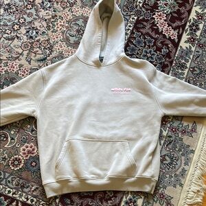 White Fox Tan Hoodie with Pink Embroidery